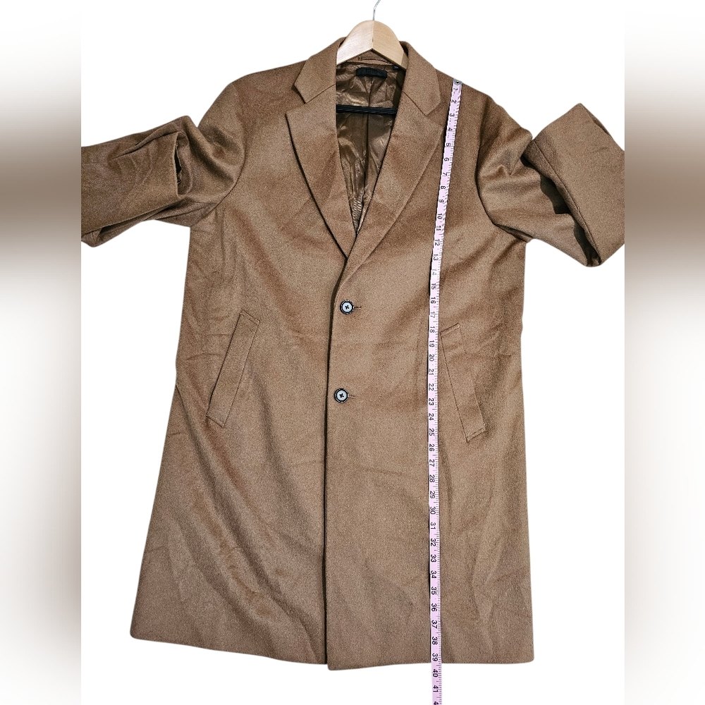 Uniqlo Mens Camel Wool Blend Overcoat Minimalist Tailored Coat Size L Classic - Picture 7 of 7